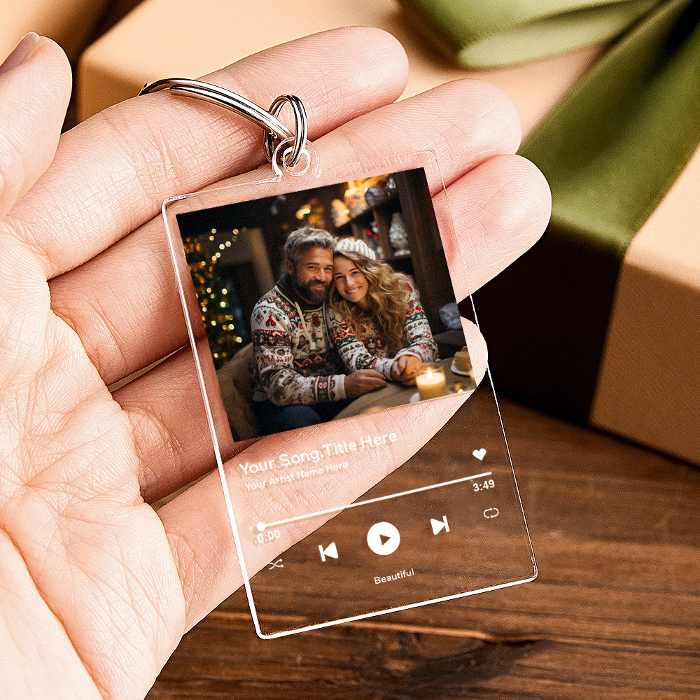 Personalized Photo and Song Keychain, Boyfriend Girlfriend Valentines Music Love Keyrings