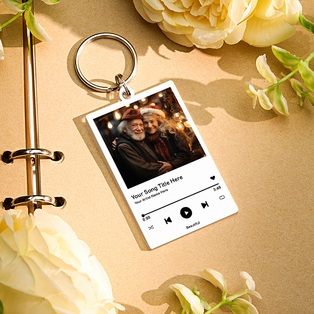 Personalized Photo and Song Keychain, Boyfriend Girlfriend Valentines Music Love Keyrings