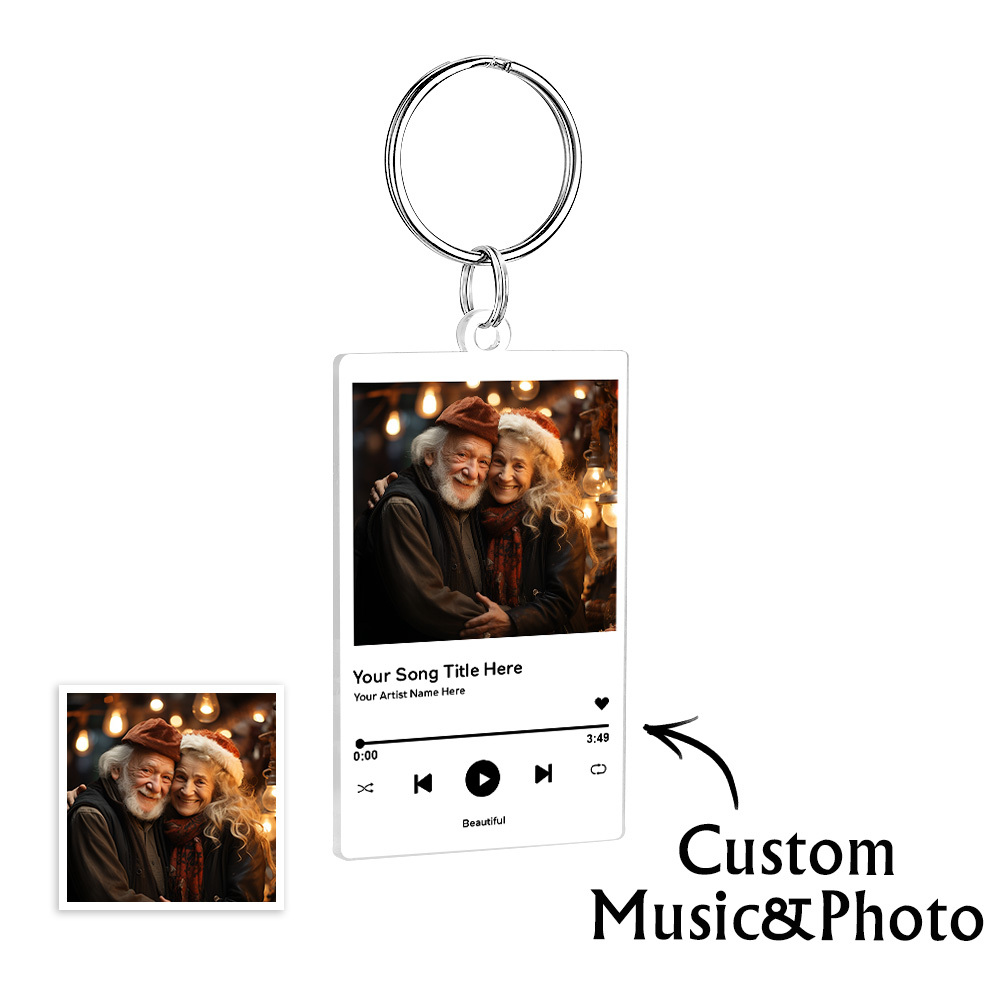 Personalized Photo and Song Keychain, Boyfriend Girlfriend Valentines Music Love Keyrings