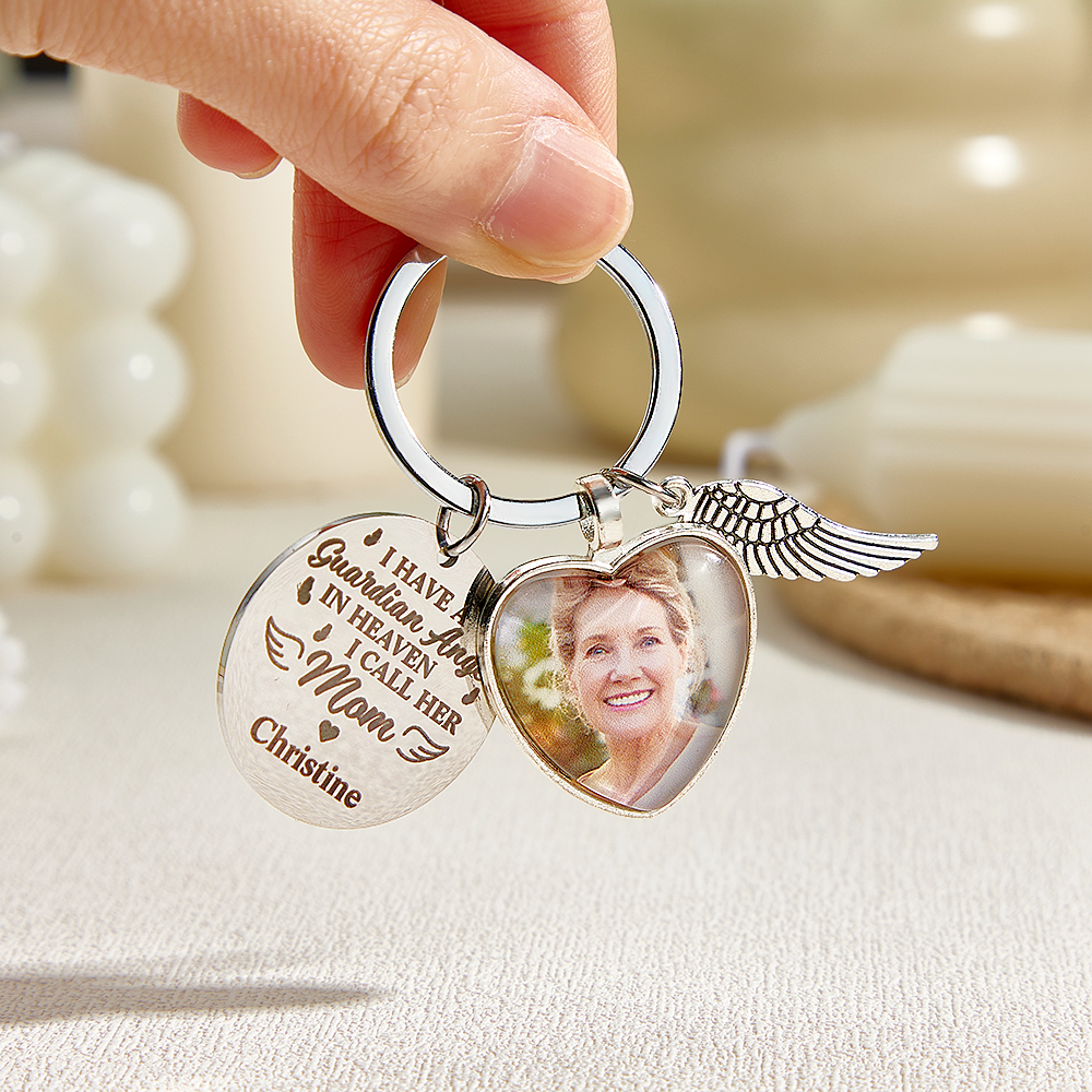 Personalized Photo KeyChain I Have An Angel Watching Over Me Mother's Day - MyMoonLampUk