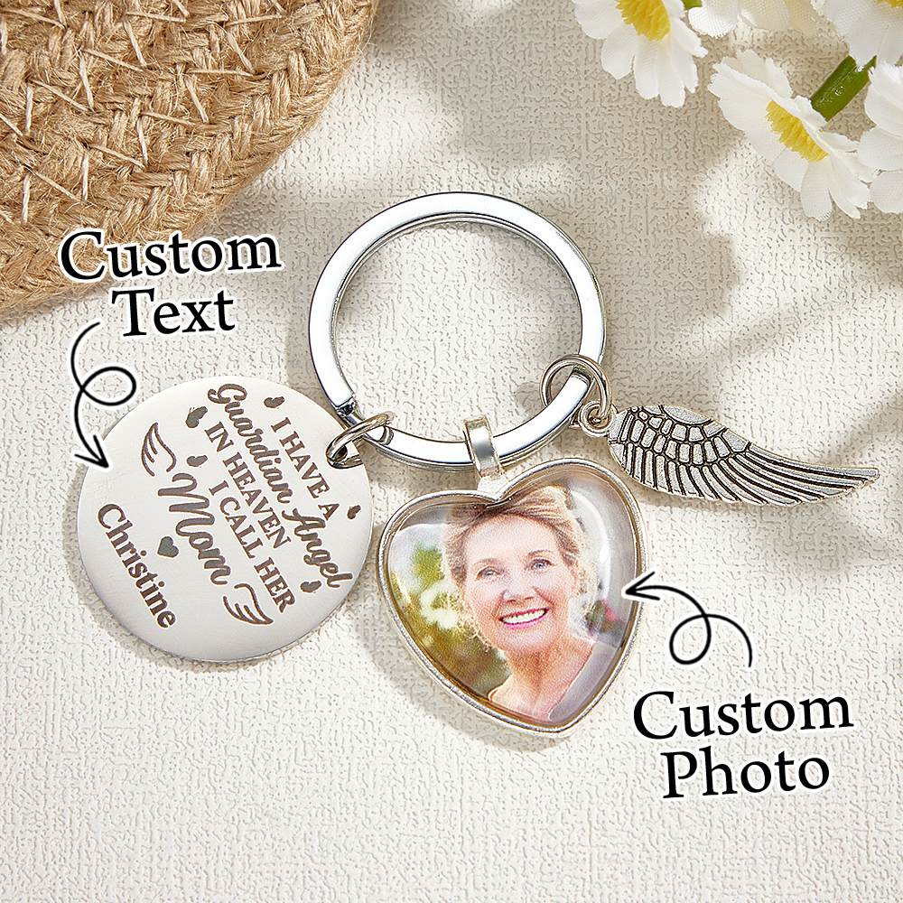 Personalized Photo KeyChain I Have An Angel Watching Over Me Mother's Day - MyMoonLampUk