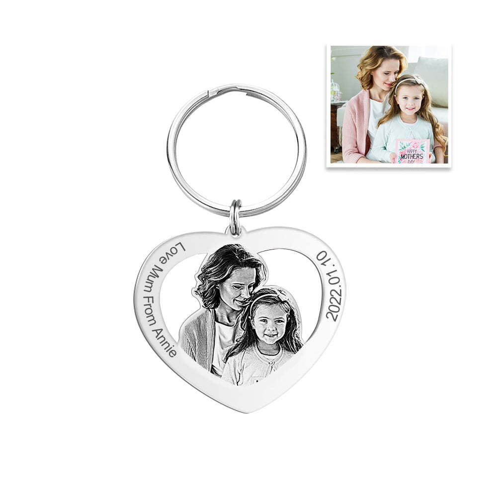 Mother's Day Gift Custom Heart Keychain Personalised Engraving Keychain for Mum