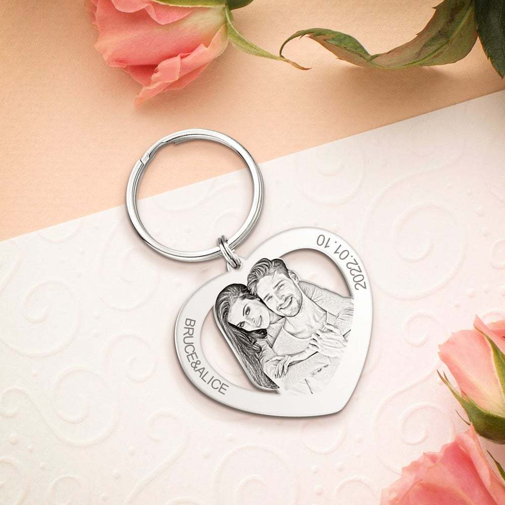 Mother's Day Gift Custom Heart Keychain Personalised Engraving Keychain for Mum