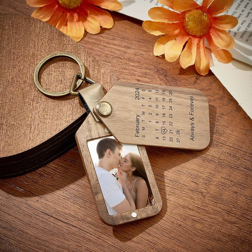 Personalized Calendar Photo Keychain Magnetic Engraved Keychain Valentine's Day Gifts for Him - mymoonlampuk