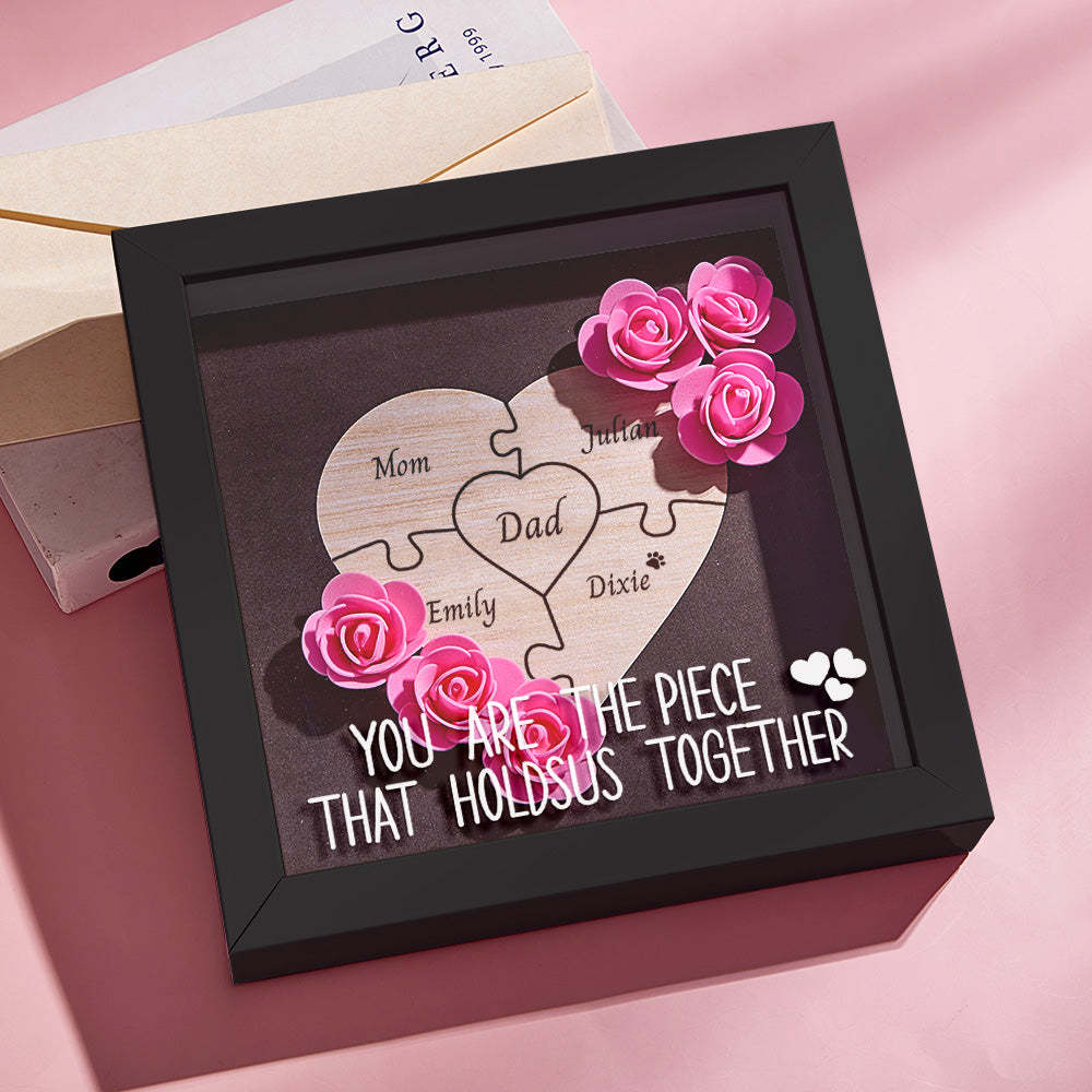 Custom Engraved Ornament Flower Shadow Box Puzzle Piece Gifts for Dad - mymoonlampuk