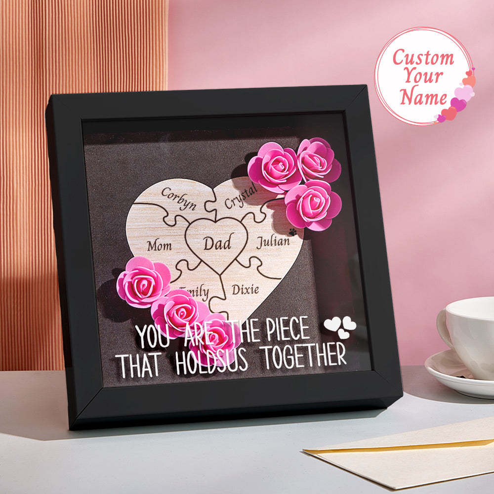 Custom Engraved Ornament Flower Shadow Box Puzzle Piece Gifts for Dad - mymoonlampuk