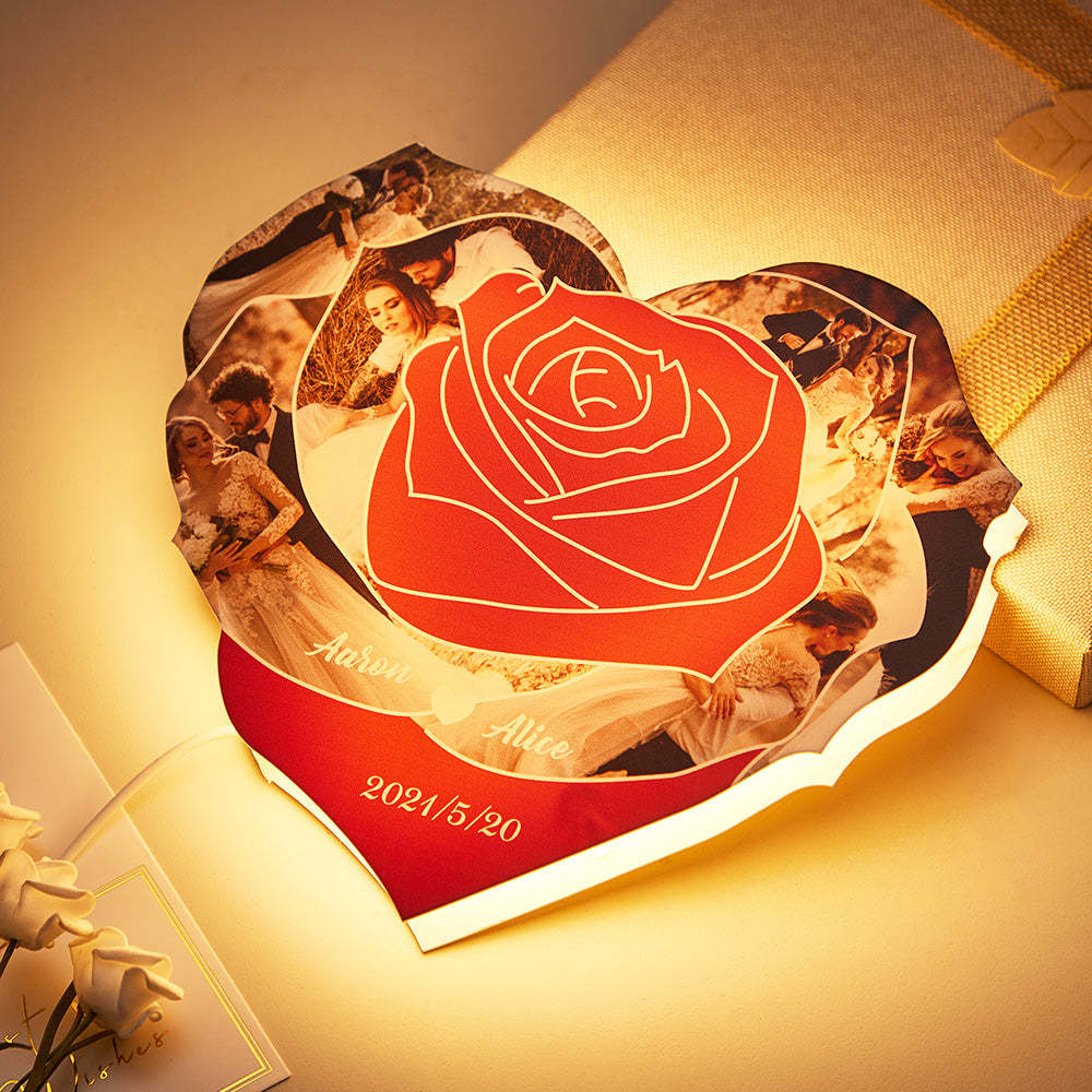 Custom Photo Engraved Night Light Heart Rose Romantic Couple Gifts - mymoonlampuk