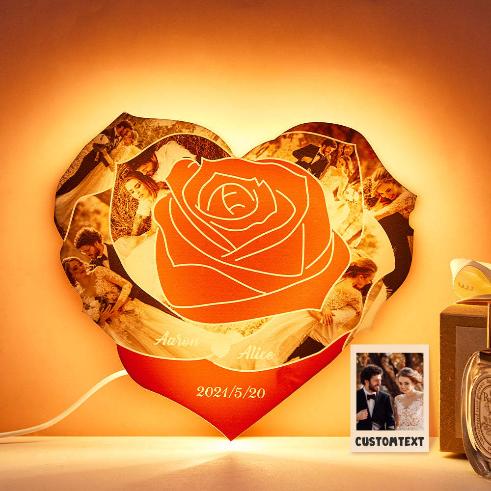 Custom Photo Engraved Night Light Heart Rose Romantic Couple Gifts - mymoonlampuk