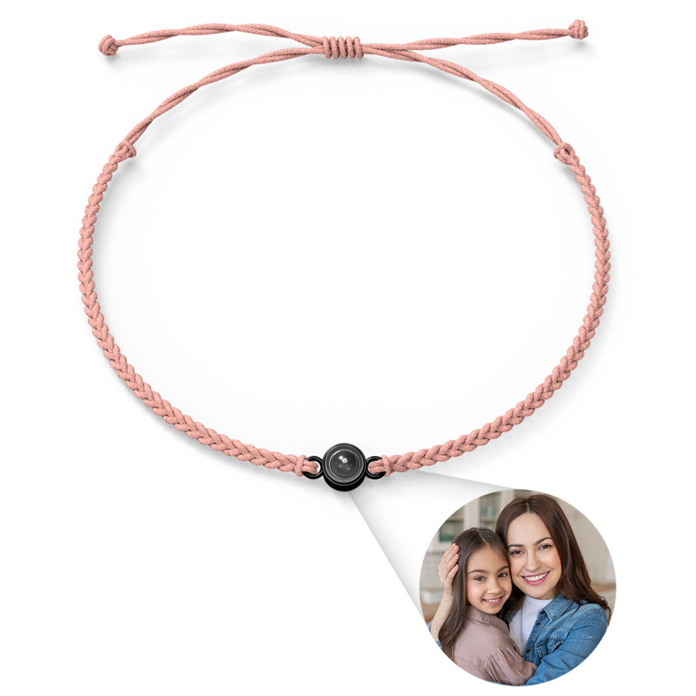 Personalized Photo Projection Bracelet Braided Black Rope Bracelet Gift For Mum