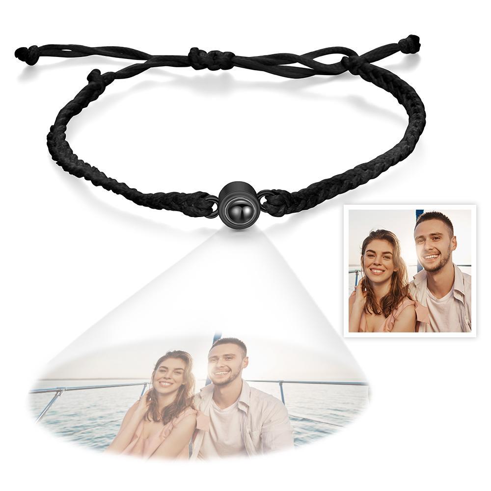 Personalized Photo Projection Couple Bracelet Braided Black Rope Bracelet Gift For Lovers - MyMoonLampUk