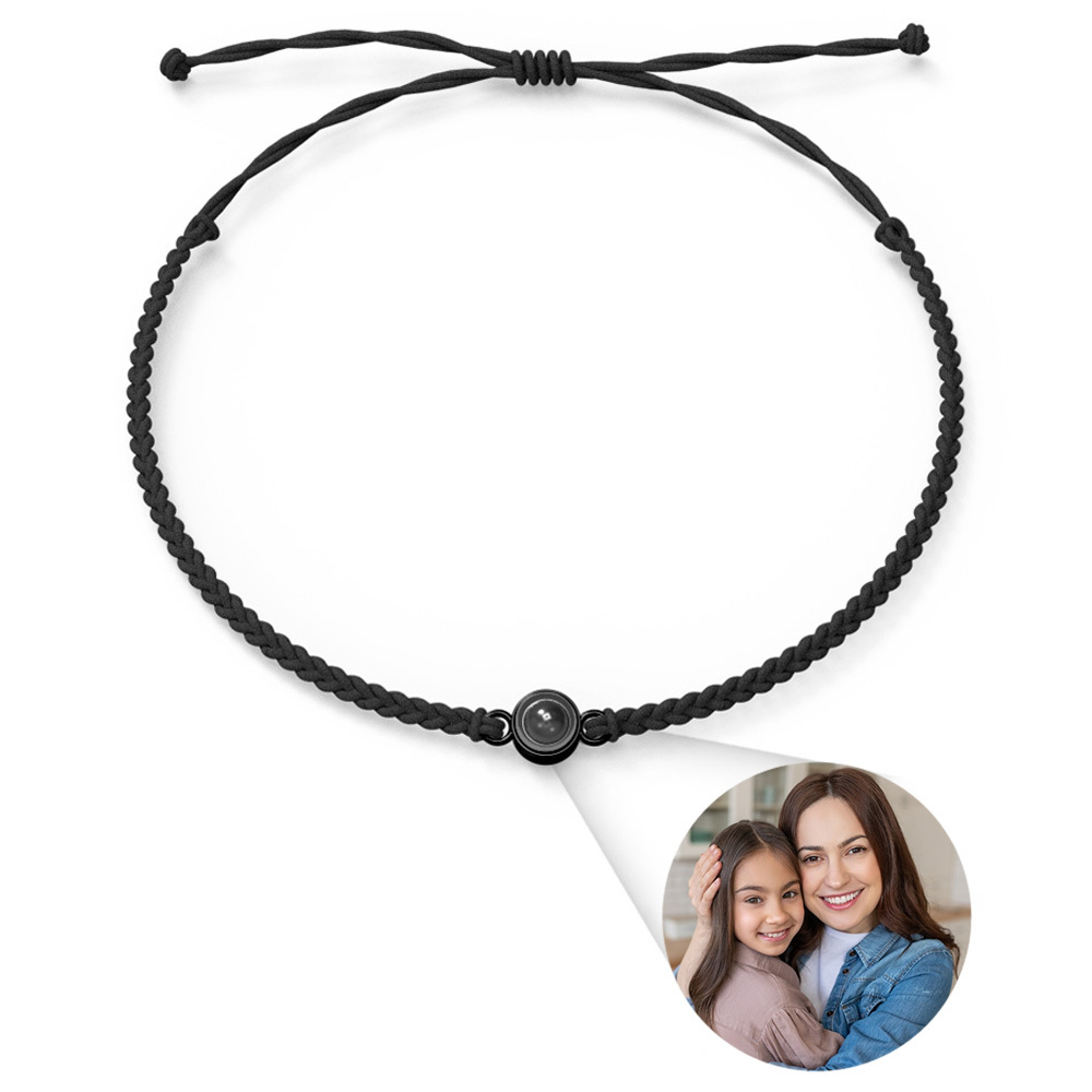 Personalized Photo Projection Bracelet Braided Black Rope Bracelet Gift For Mum