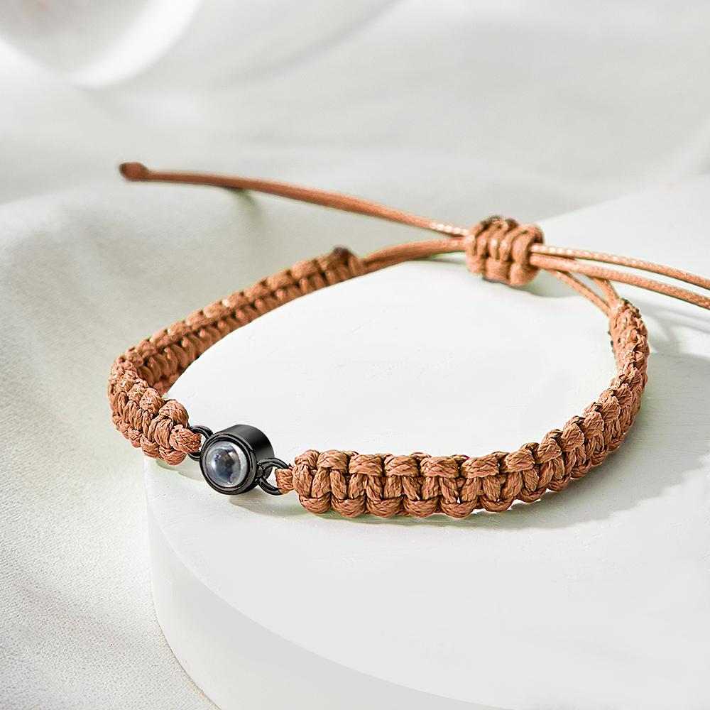 Personalized Braided Photo Projection Bracelet Fishtail Rope Men's Bracelet Hand Braided Bracelet Gift for Men - MyMoonLampUk