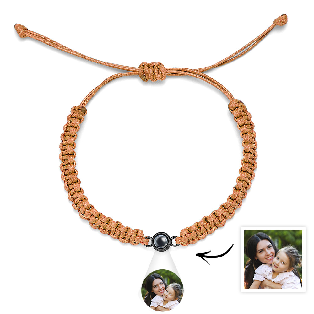 Personalized Braided Photo Projection Bracelet Fishtail Rope Mum's Bracelet Hand Braided Bracelet Gift for Mother