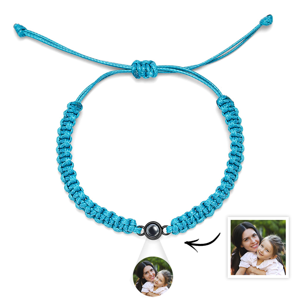 Personalized Braided Photo Projection Bracelet Fishtail Rope Mum's Bracelet Hand Braided Bracelet Gift for Mother
