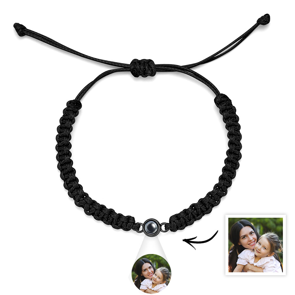 Personalized Braided Photo Projection Bracelet Fishtail Rope Mum's Bracelet Hand Braided Bracelet Gift for Mother