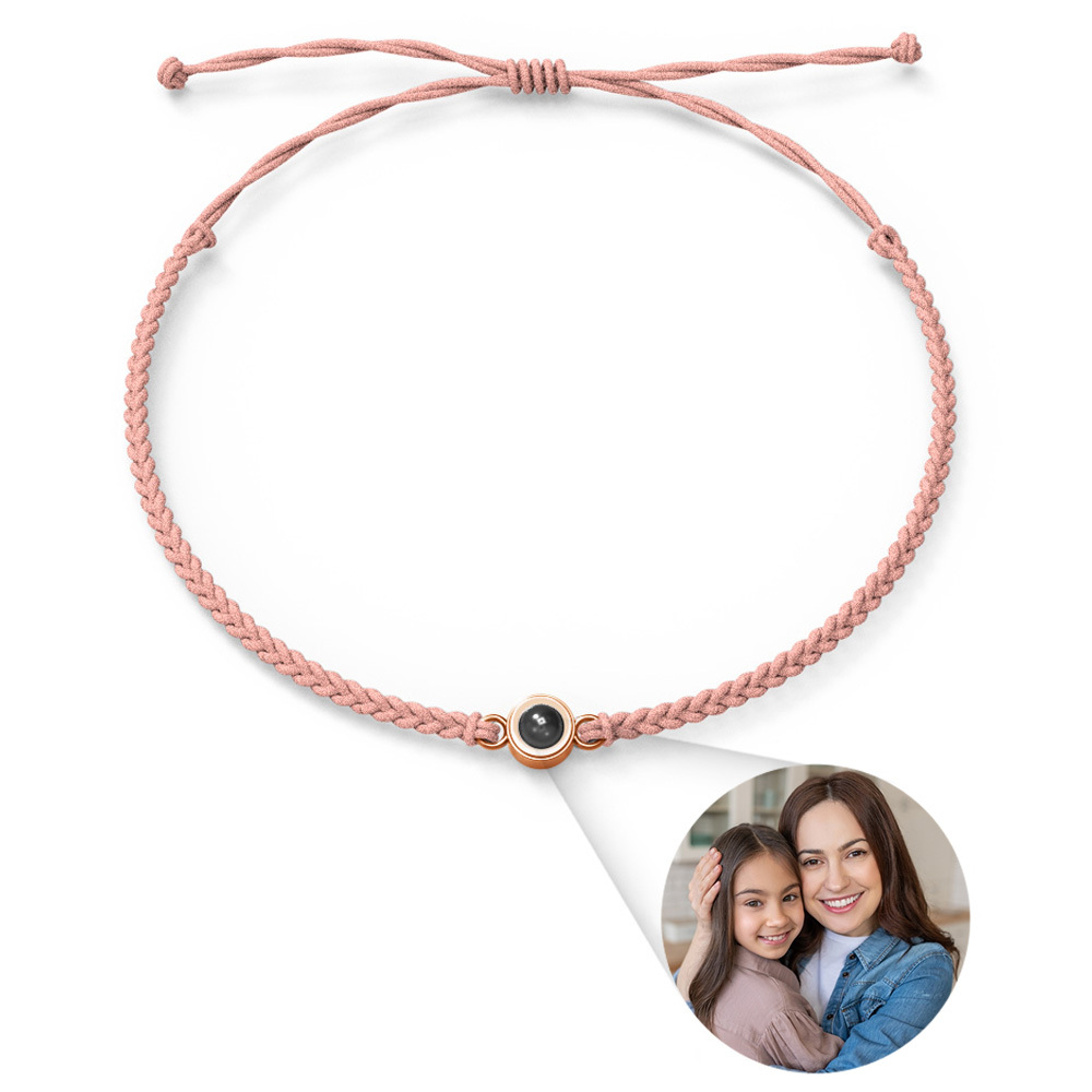 Personalized Photo Projection Bracelet Braided Black Rope Bracelet Gift For Mum