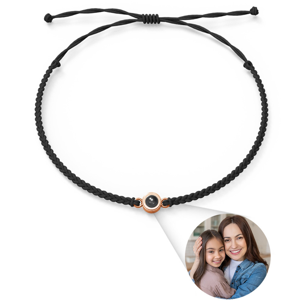 Personalized Photo Projection Bracelet Braided Black Rope Bracelet Gift For Mum