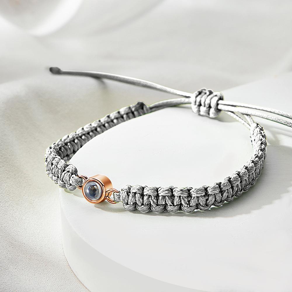 Personalized Braided Photo Projection Bracelet Fishtail Rope Men's Bracelet Hand Braided Bracelet Gift for Men - MyMoonLampUk