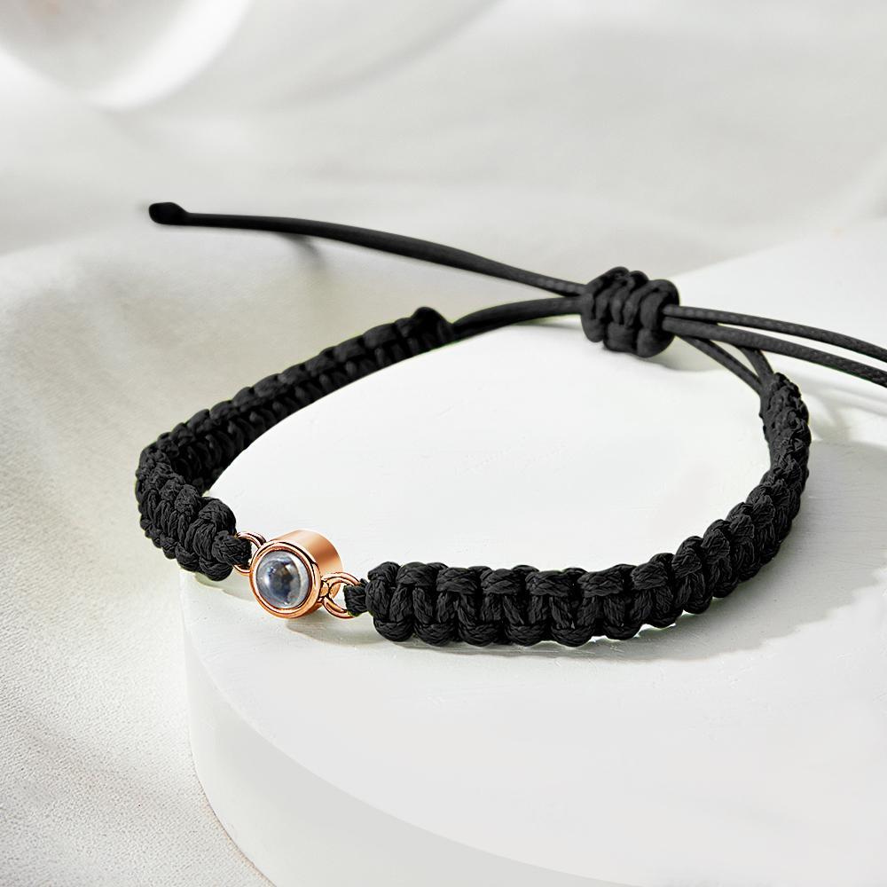 Personalized Braided Photo Projection Bracelet Fishtail Rope Men's Bracelet Hand Braided Bracelet Gift for Men - MyMoonLampUk