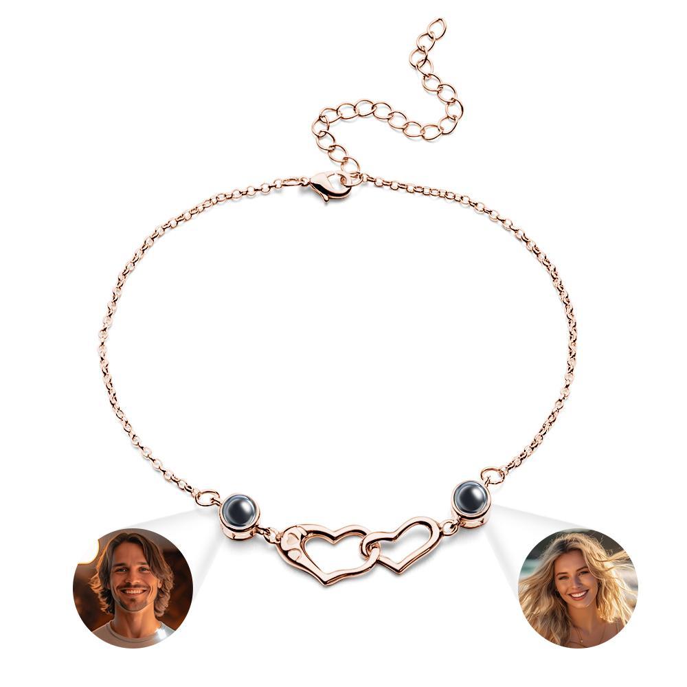 Two Heart Projection Bracelet Personalized Picture Inside Bracelet Keepsake Jewelry Trendy Best Friend Gift - MyMoonLampUk