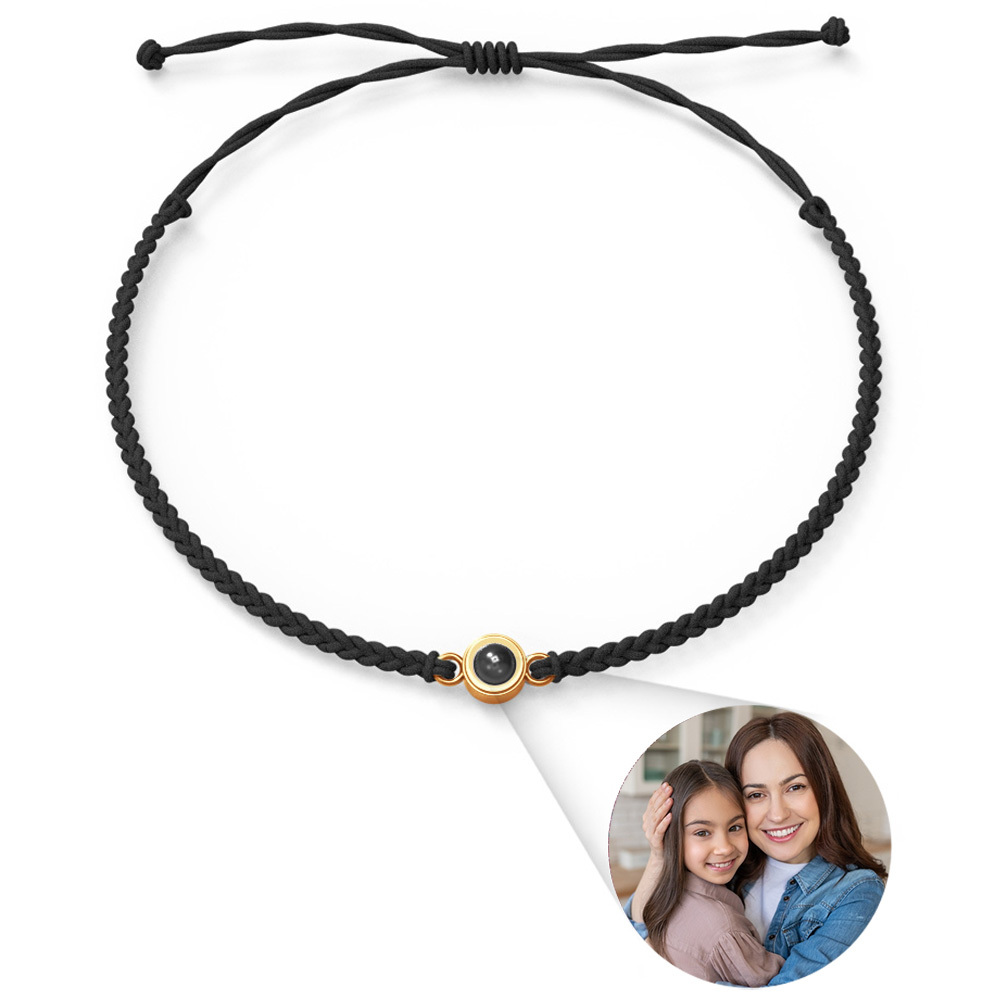 Personalized Photo Projection Bracelet Braided Black Rope Bracelet Gift For Mum
