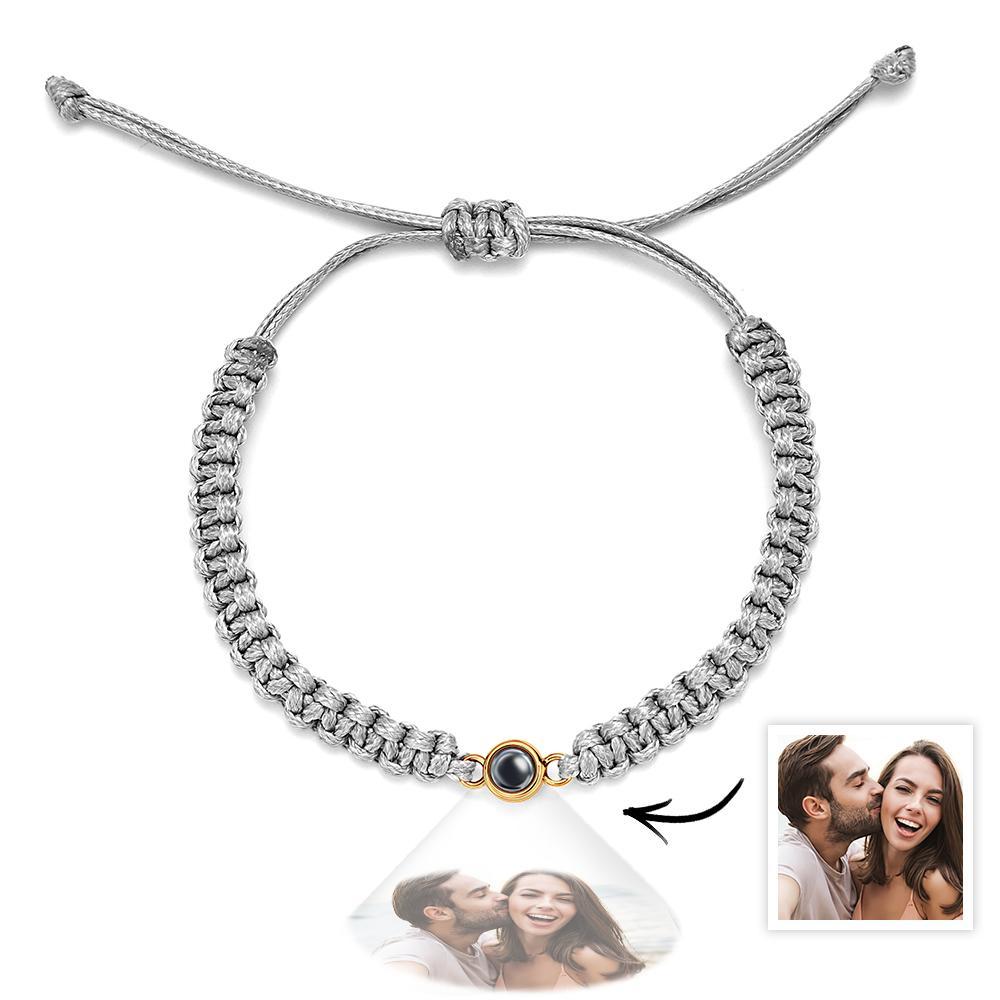 Personalized Braided Photo Projection Bracelet Fishtail Rope Men's Bracelet Hand Braided Bracelet Gift for Men - MyMoonLampUk