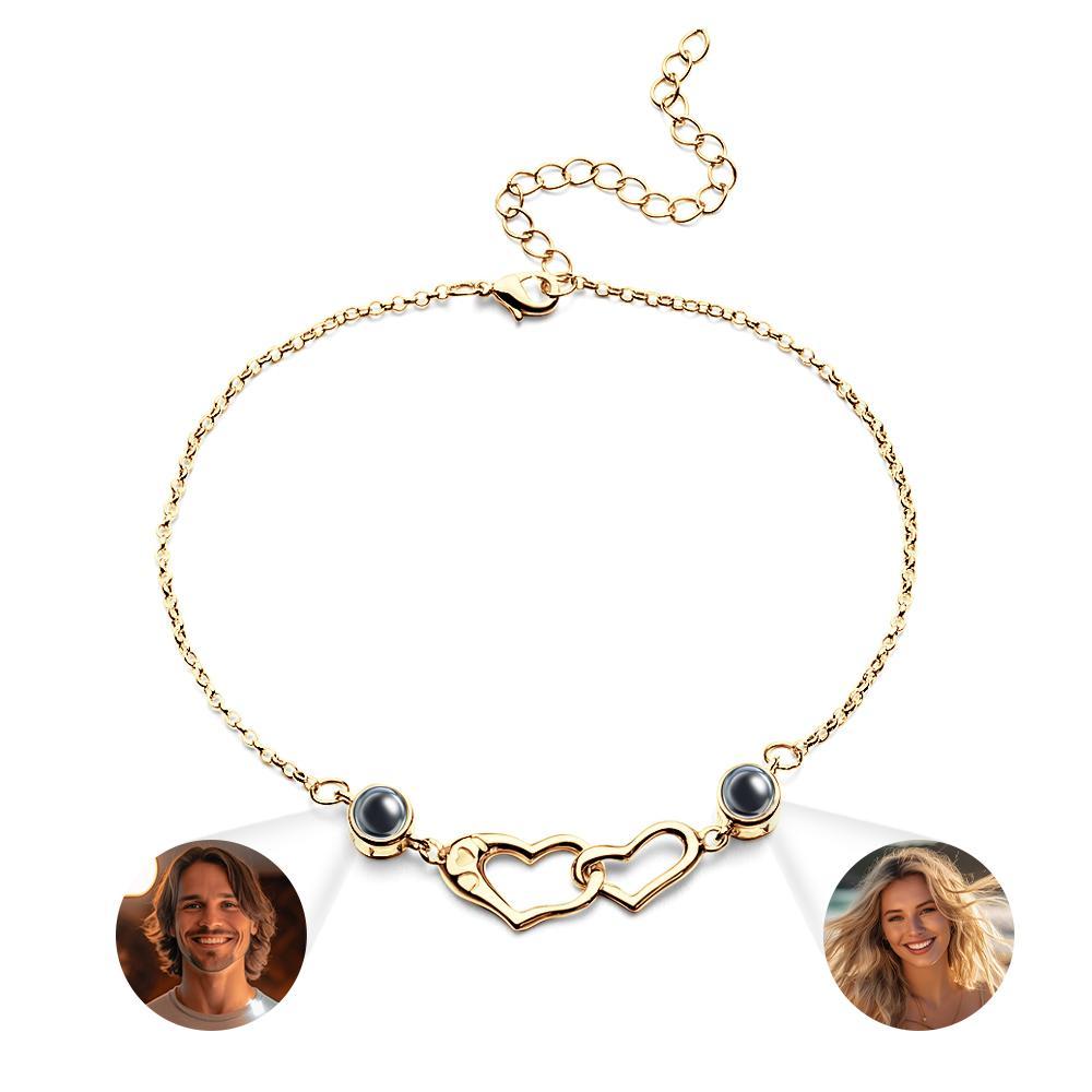 Two Heart Projection Bracelet Personalized Picture Inside Bracelet Keepsake Jewelry Trendy Best Friend Gift - MyMoonLampUk