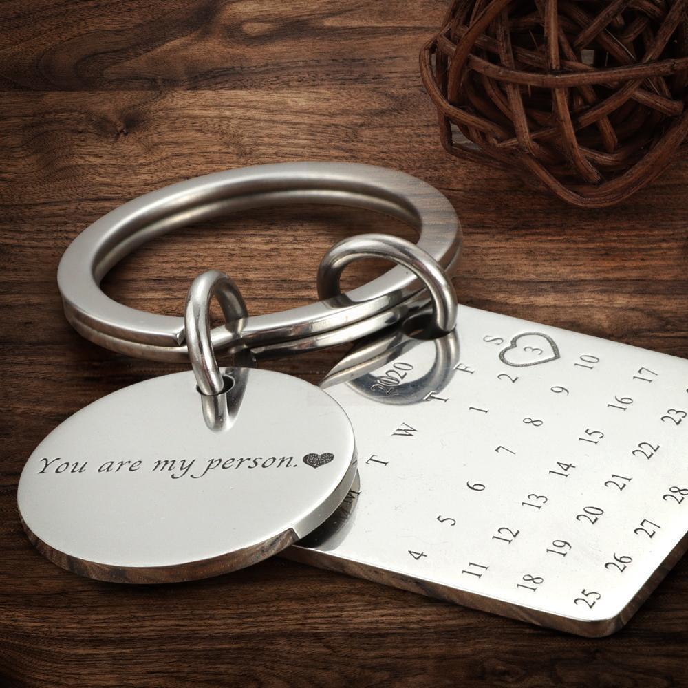 Custom Photo Engraved Calendar Keychain Anniversary Keyring Gifts for Him