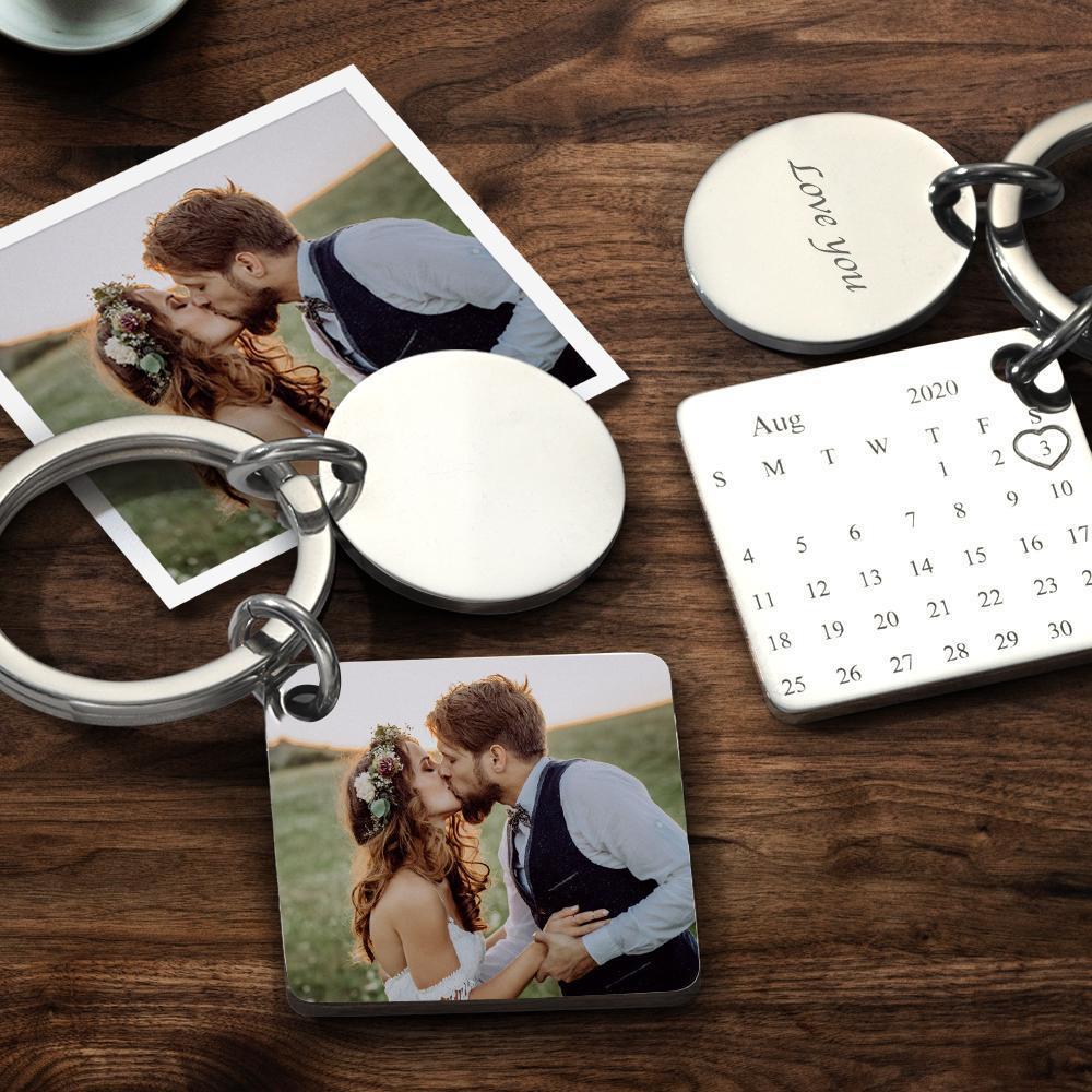 Custom Photo Engraved Calendar Keychain Anniversary Keyring Gifts for Him
