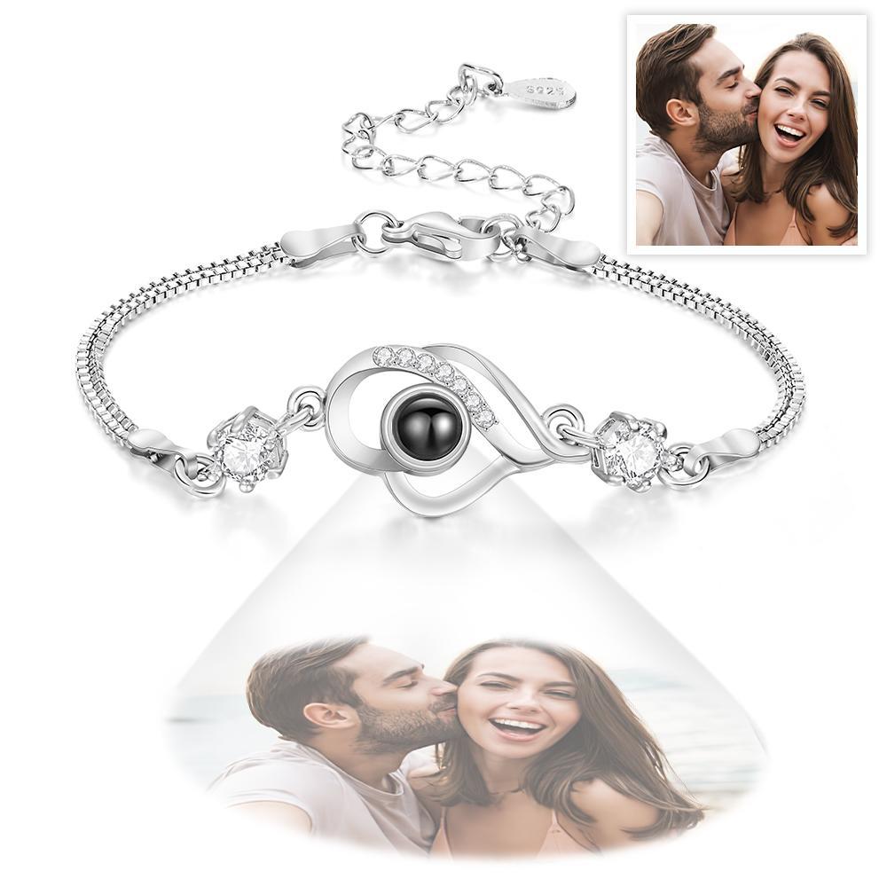 Custom Photo Bracelet Overlapped Hearts Projection Bracelet Gift for Love - MyMoonLampUk
