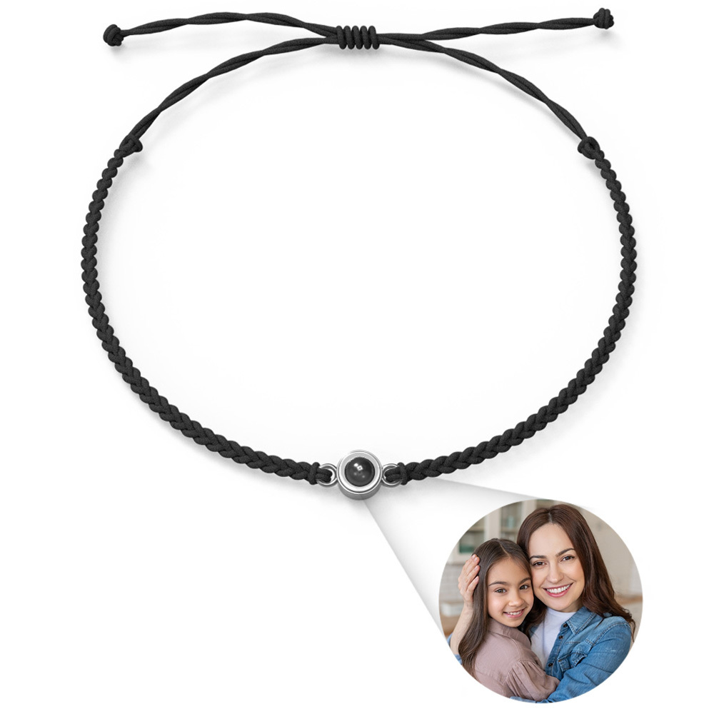 Personalized Photo Projection Bracelet Braided Black Rope Bracelet Gift For Mum