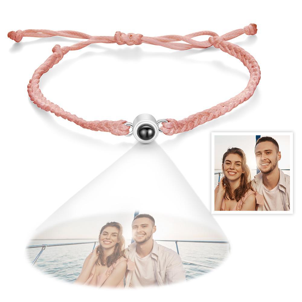 Personalized Photo Projection Couple Bracelet Braided Black Rope Bracelet Gift For Lovers - MyMoonLampUk