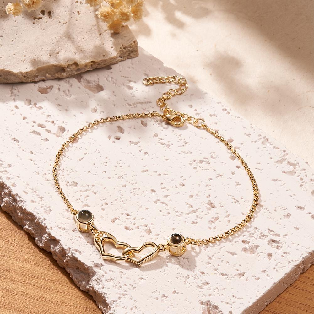 Two Heart Projection Bracelet Personalized Picture Inside Bracelet Keepsake Jewelry Trendy Best Friend Gift - MyMoonLampUk