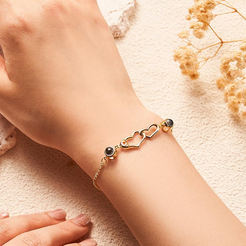Two Heart Projection Bracelet Personalized Picture Inside Bracelet Keepsake Jewelry Trendy Best Friend Gift - MyMoonLampUk