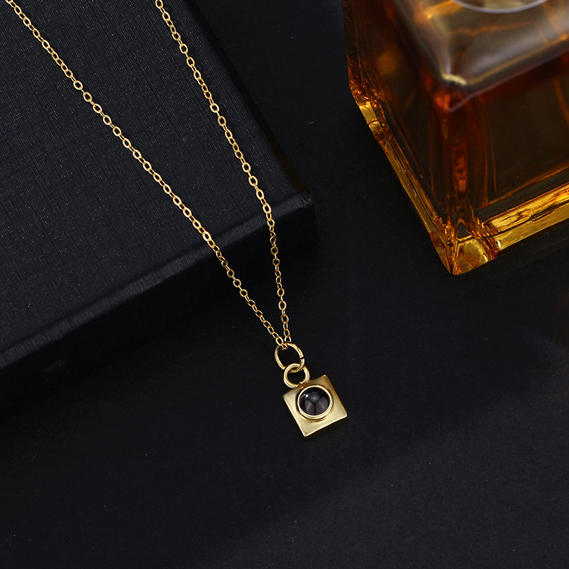 Personalized Projection Picture Necklace With Square Pendant Christmas Gift For Men - MyMoonLampUk