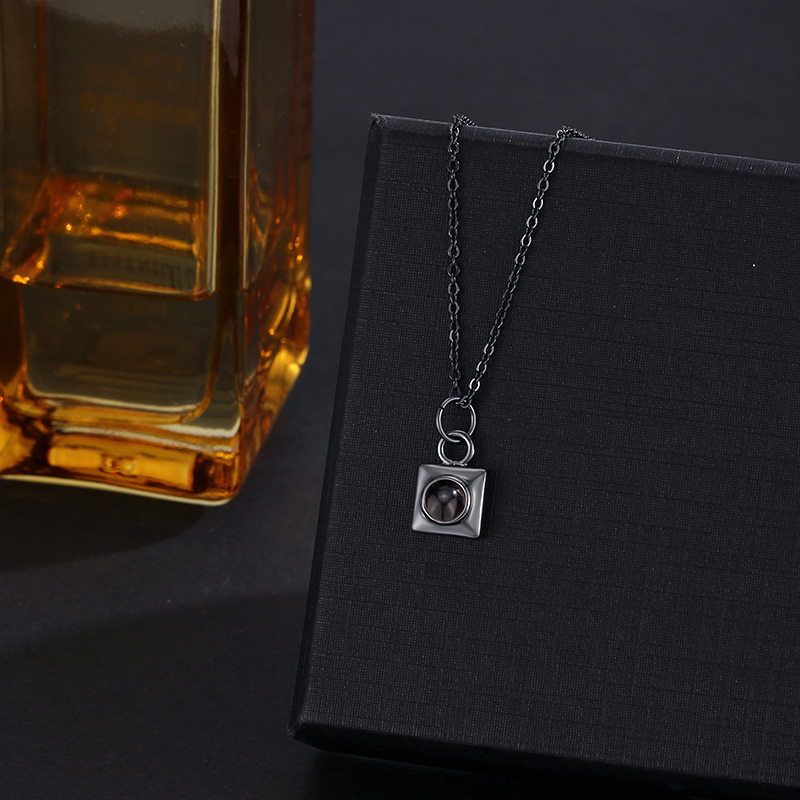 Personalized Projection Picture Necklace With Square Pendant Christmas Gift For Men - MyMoonLampUk