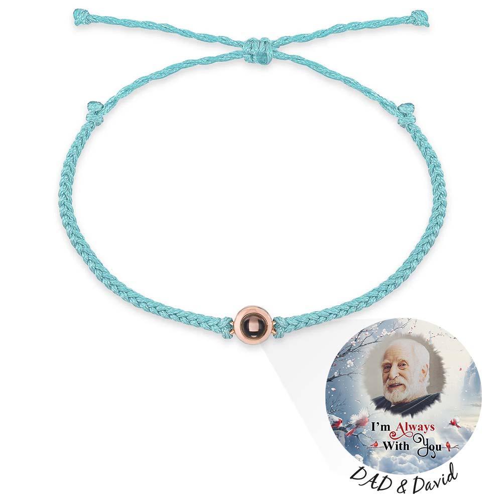 Personalized Photo Projection Bracelet Braided Black Rope Circle Bracelet Memorial Gift for Father's Day - MyMoonLampUk