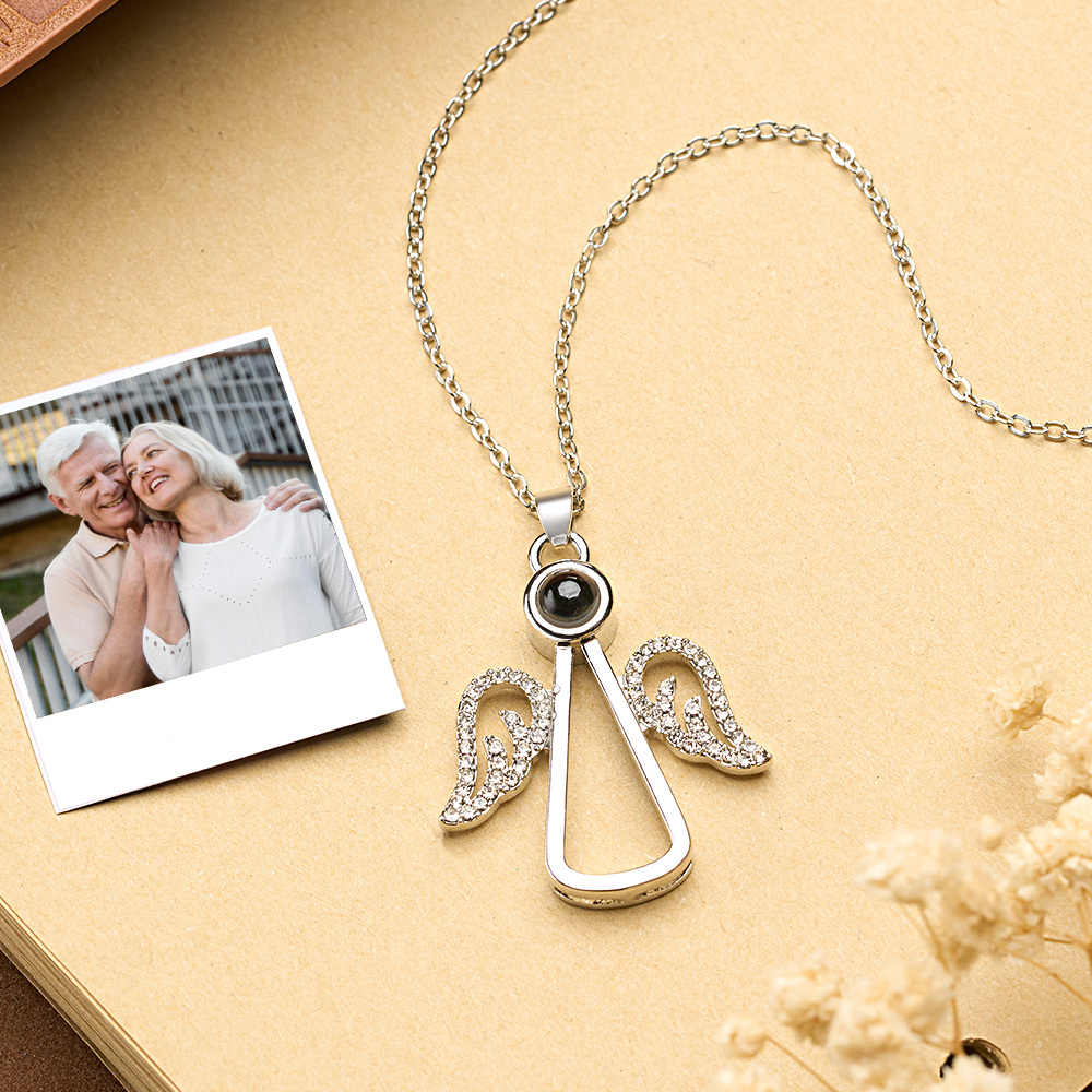 Angel Photo Necklace Personalized Projection Necklace Christmas Gifts - MyMoonLampUk