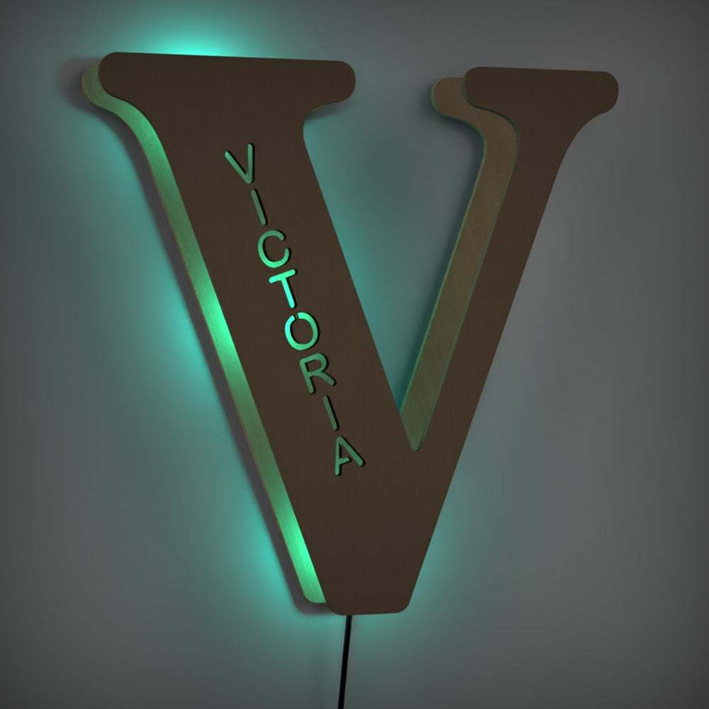 Custom Light Up Letter V Name Sign Lamp Alphabet Wall Wooden Name Night Light