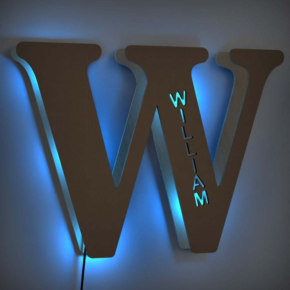 Custom Light Up Letter V Name Sign Lamp Alphabet Wall Wooden Name Night Light