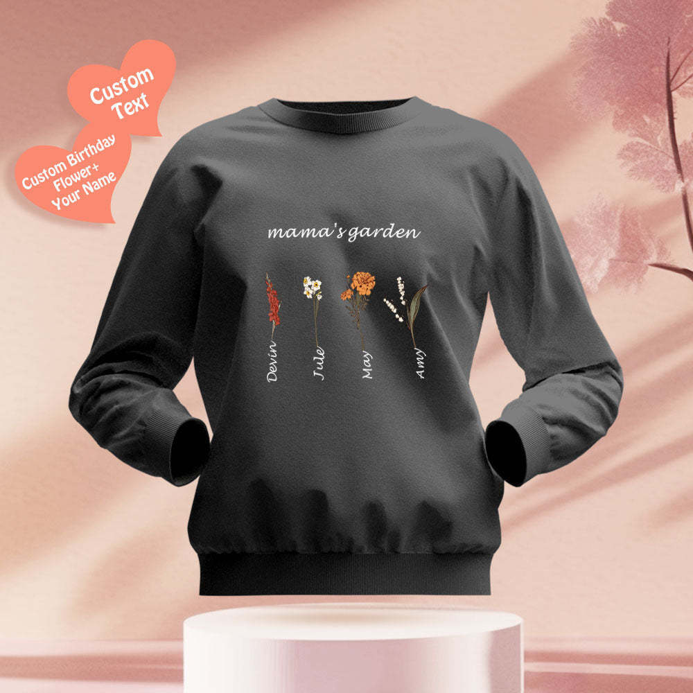 Custom Engraved Hoodie Round Neck Mama's Garden is Her Children Gifts for mum - mymoonlampuk