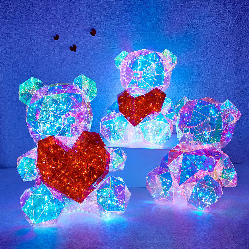 Galaxy Led Bear Holographic Iridescent Lights Glowing Galaxy Bear Valentine's Day Gift - mymoonlampuk