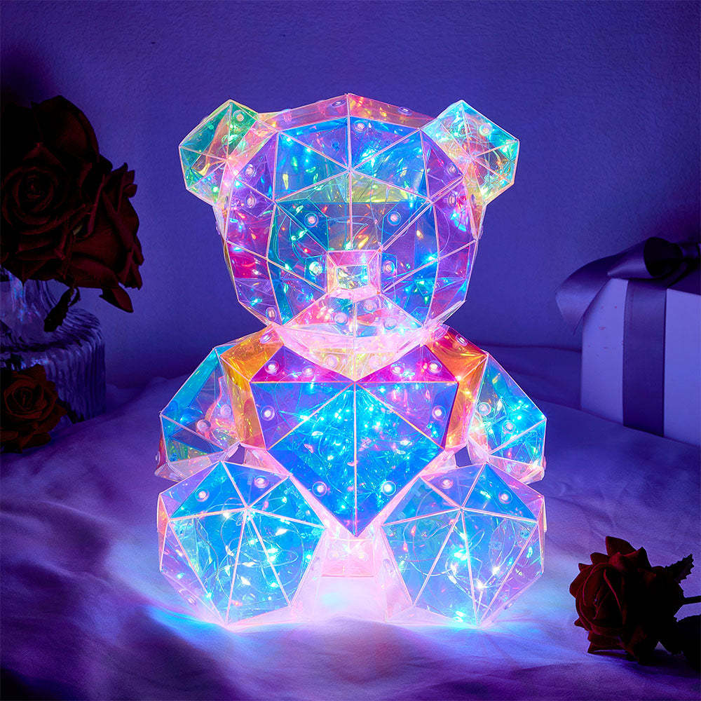 Galaxy Led Bear Holographic Iridescent Lights Glowing Galaxy Bear Valentine's Day Gift - mymoonlampuk