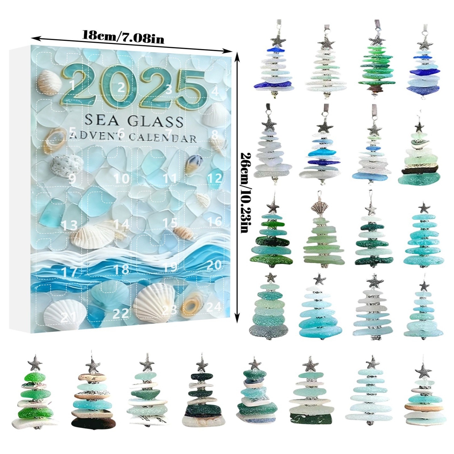Christmas Countdown Calendar 24 Sea Glass Christmas Tree Advent Calendar 2D Acrylic Christmas Ornament - MyMoonLampUk