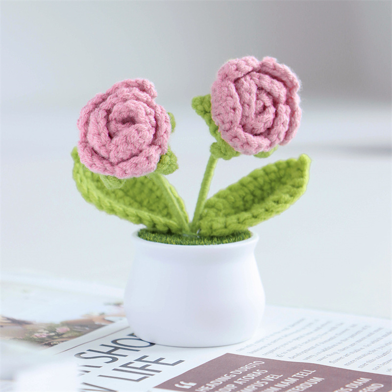 Valentine's Day Gift Knit Rose Potted Ornament Perfect Gift for Her - MyMoonLampUk