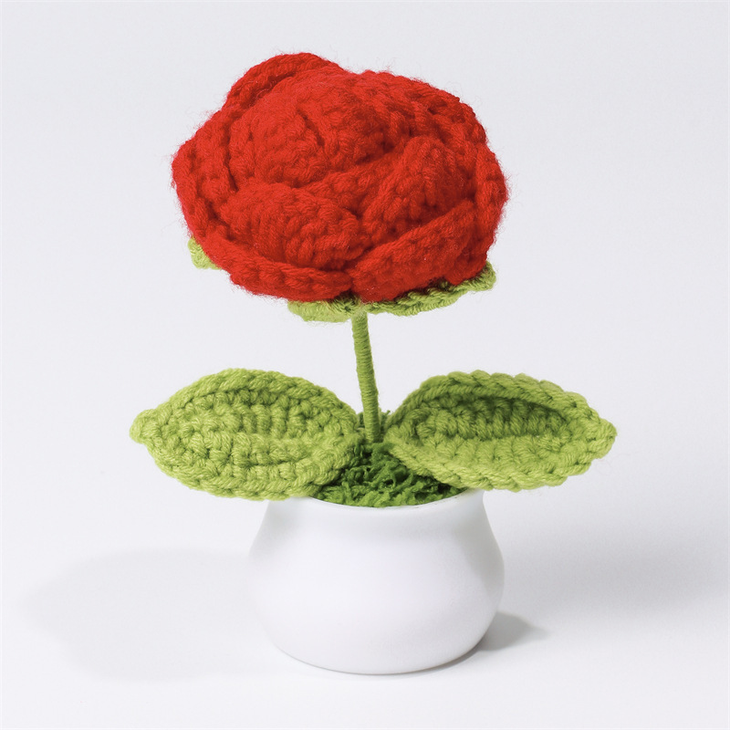 Valentine's Day Gift Knit Rose Potted Ornament Perfect Gift for Her - MyMoonLampUk