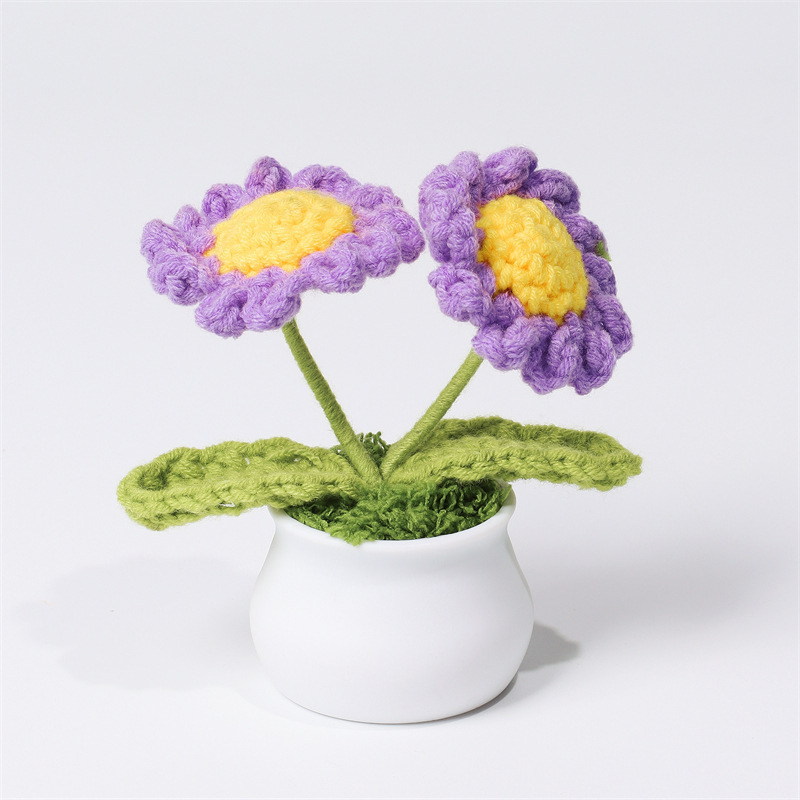Handcrafted Daisy Crochet Pot Birthday Anniversary Gift for Friends and Family - MyMoonLampUk