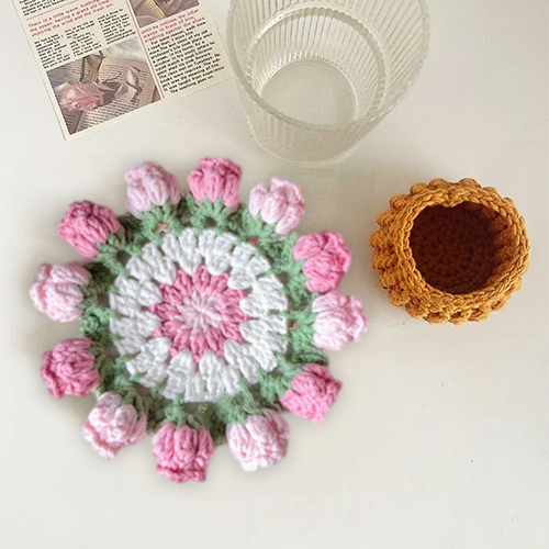 Handmade Crochet Lily of the Valley Coaster Set with Transformable Floral Design Eco-Friendly Home Decor Unique Gift for Mom - MyMoonLampUk