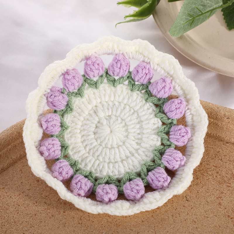 Mother's Day Gifts Handmade Crochet Tulip Coaster Set with Transformable Floral Design Eco-Friendly Home Decor - MyMoonLampUk