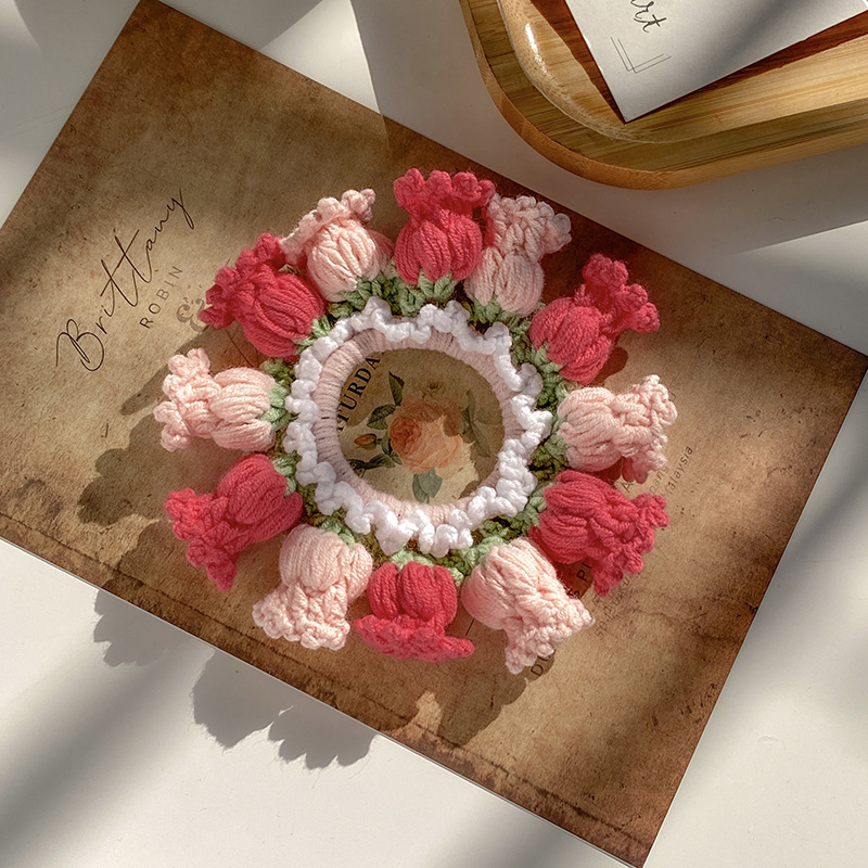 Mother's Day Gifts Hand-Woven Lily Of The Valley Wool Large Intestine Hair Ring High Elastic Ponytail Hair Ring - MyMoonLampUk
